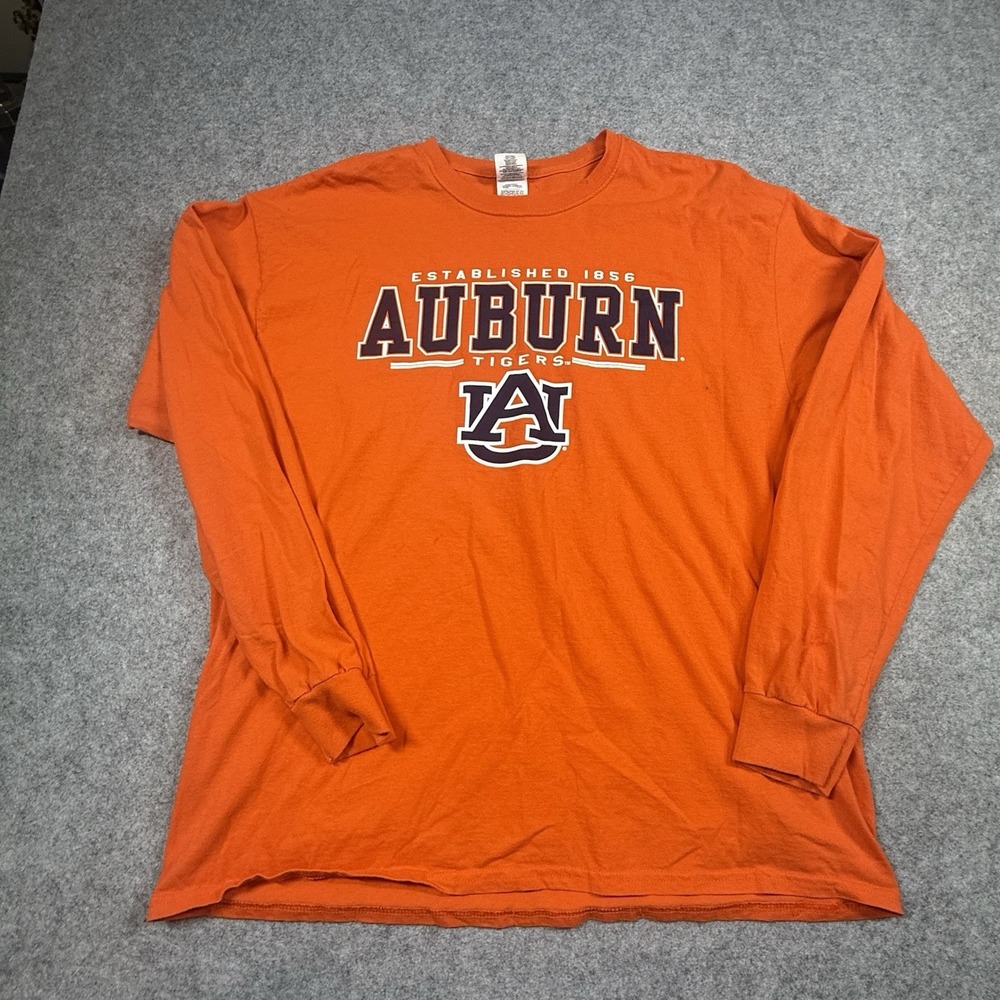 Auburn Tigers Long Sleeve T Shirt Men XL Orange Established 1856 AU Logo Gildan